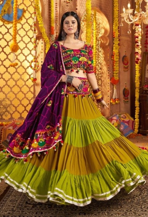 Chic Multi-Color Mirror Work Navratri Special Lehenga Choli
